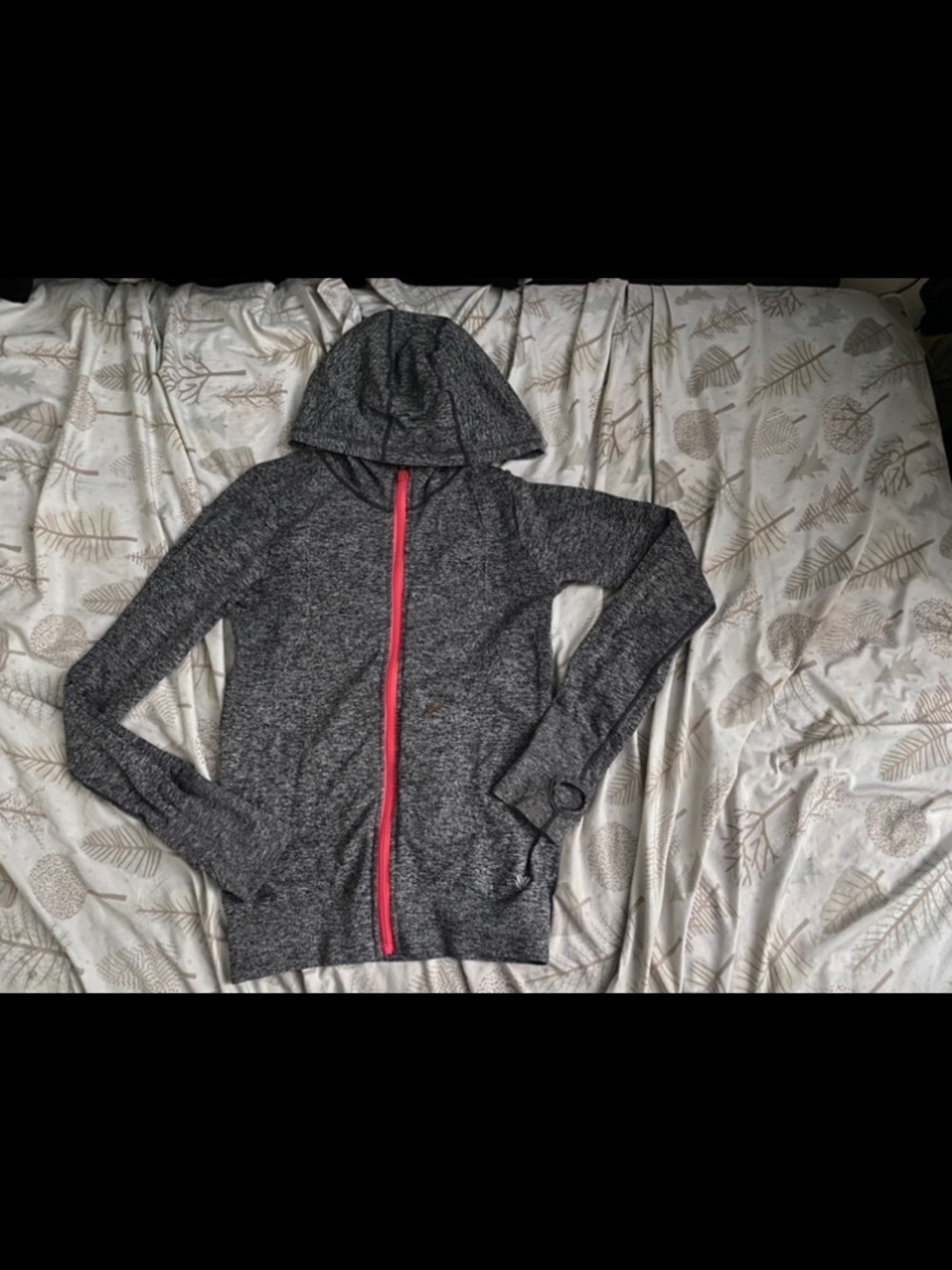 Heathered Gray Zip Hoodie with Pink Accent